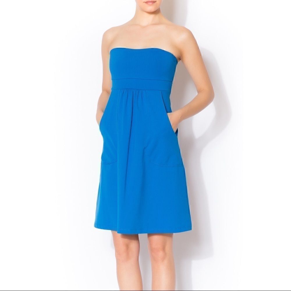 Susana Monaco Strapless Dress With Pockets in Navy Blue